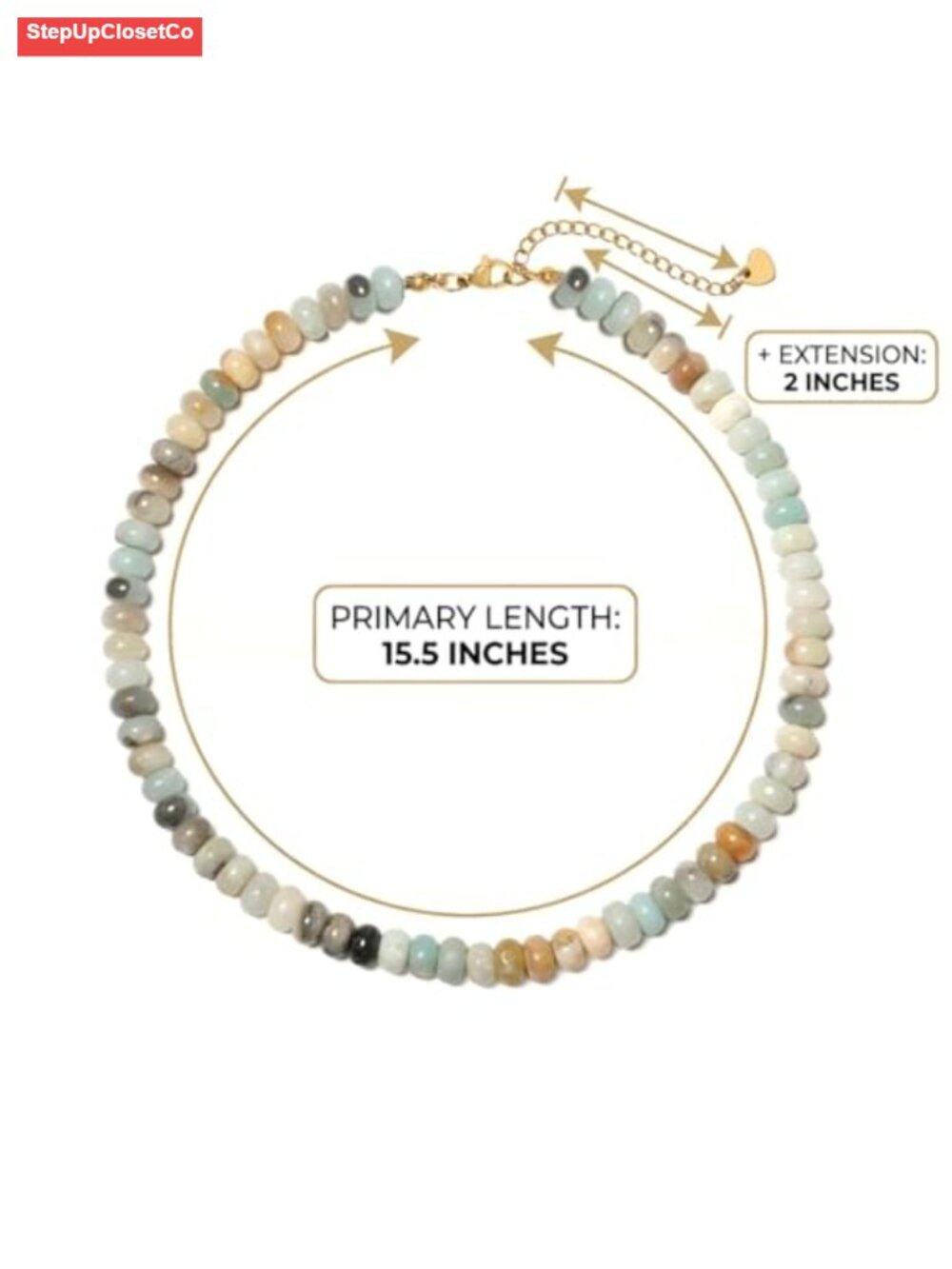 Amazonite Beaded Necklace, Boho Choker, Natural Stone Jewelry, Stainless Steel - Picture 4 of 5